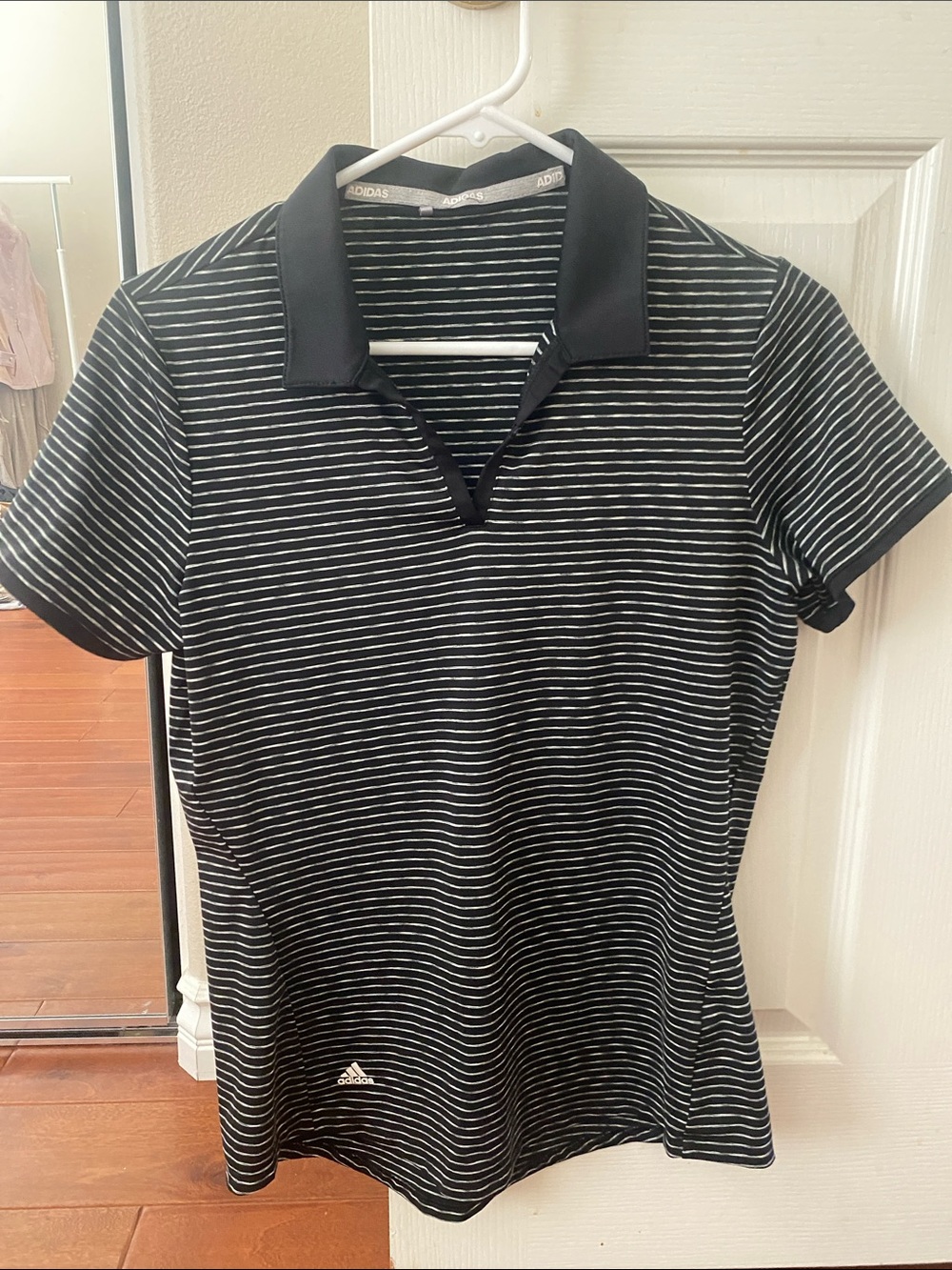 adidas Black and White Striped Men’s Polo
